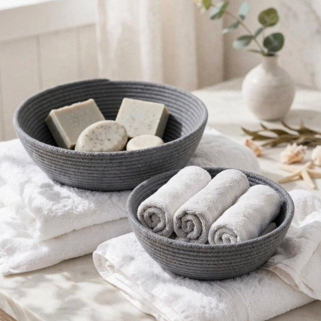 Set of 2 Grey Rope Bowl