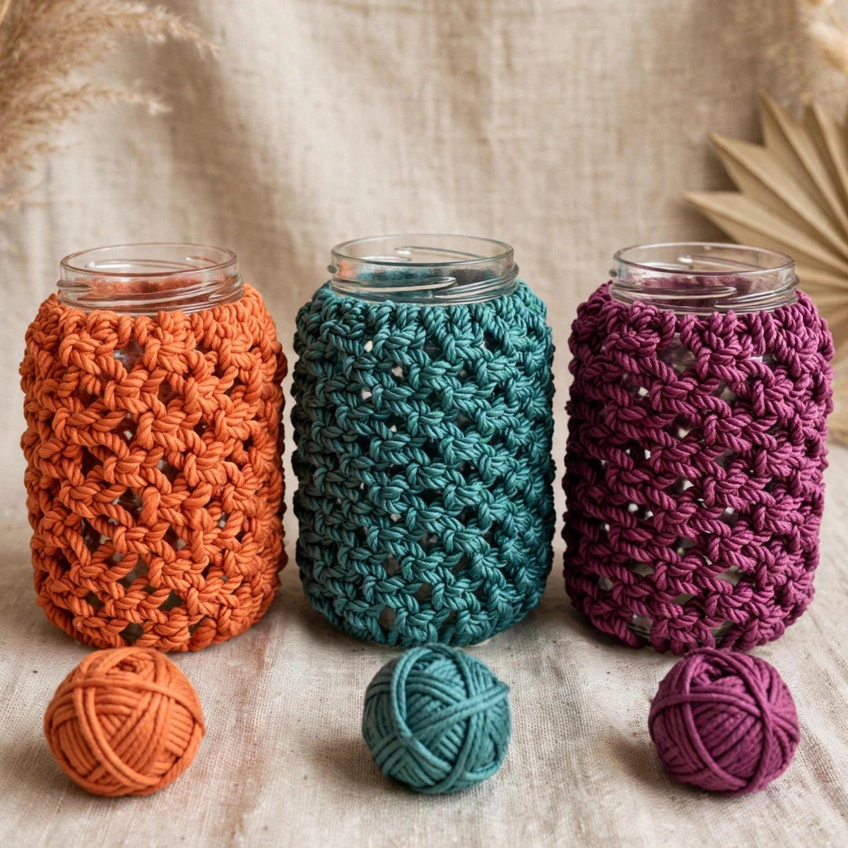 Decorative Jars – Set of 3 (Orange, Magenta & Teal)