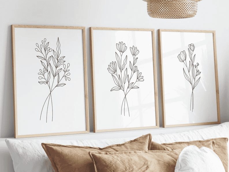 Set of three Flower line boho art q