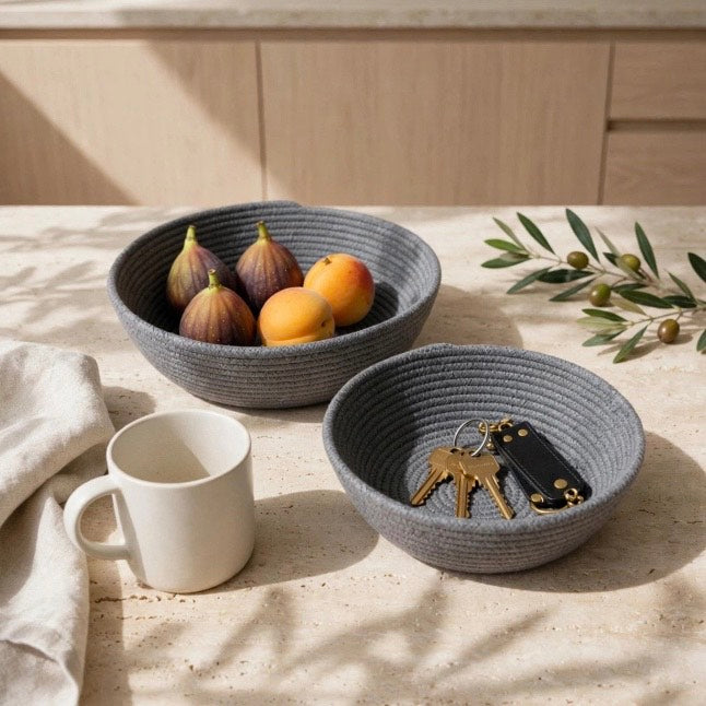 Set of 2 Grey Rope Bowl