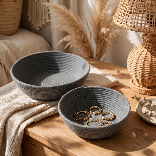 Set of 2 Grey Rope Bowl