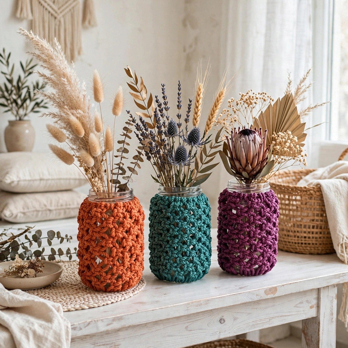 Decorative Jars – Set of 3 (Orange, Magenta & Teal)