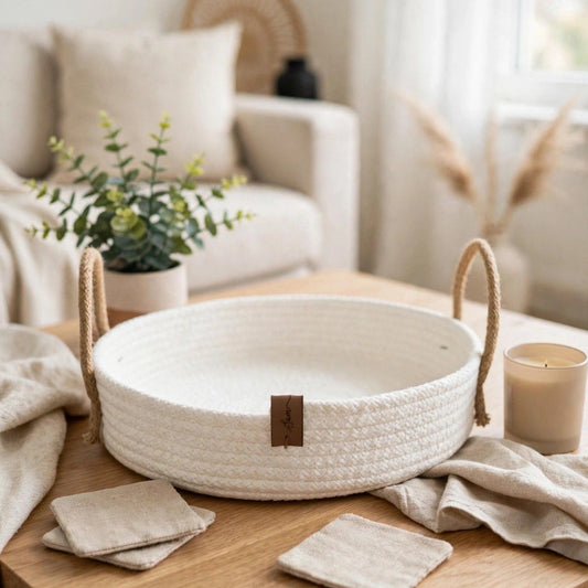 White Cotton Rope Catchall Tray